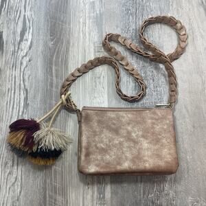 Anthropologie Crossbody Purse Valerie Faux Seude Braided Boho 5 Pocket Bag